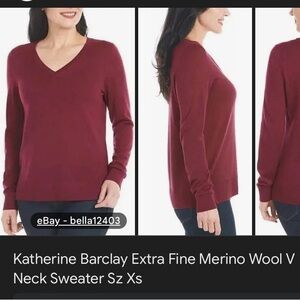 Katherine Barclay Merino Wool V-Neck Sweater - Red